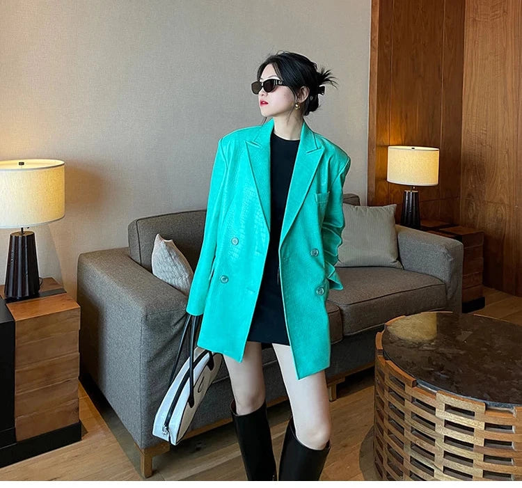 Crocodile Faux Leather Blazer - Festigal