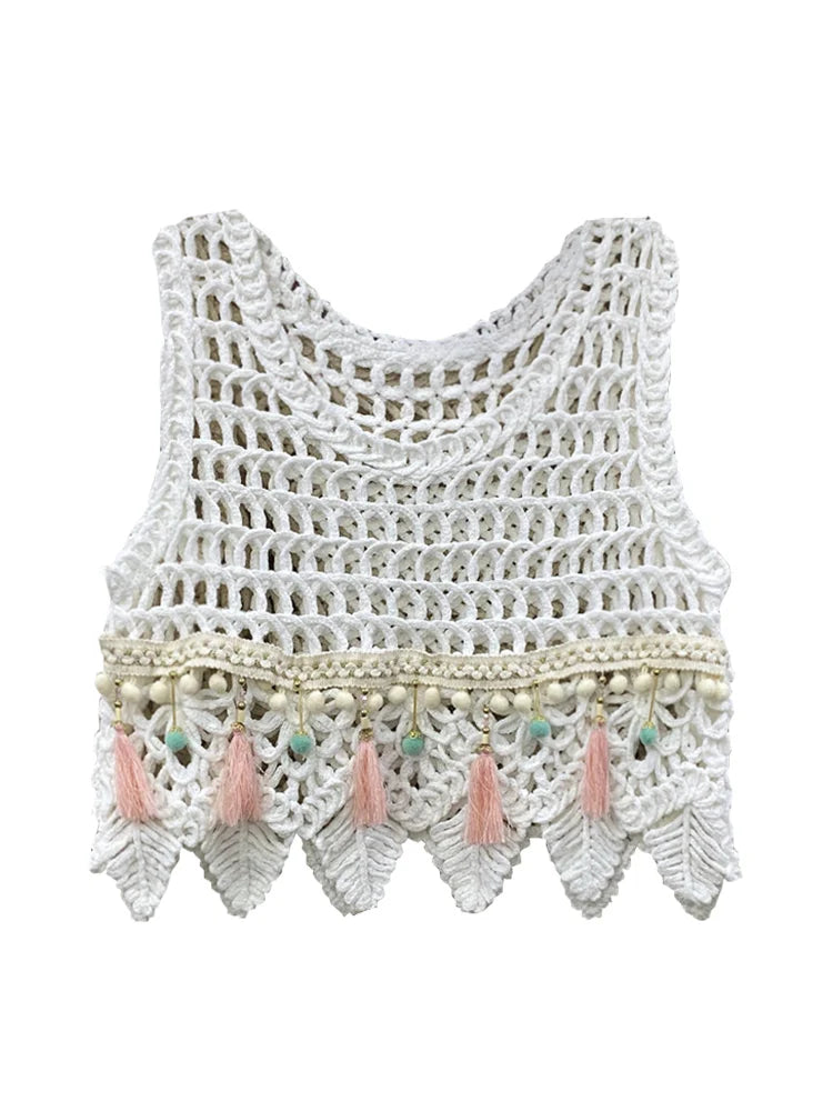Knitted Leaf & Tassel Crop Top - Festigal