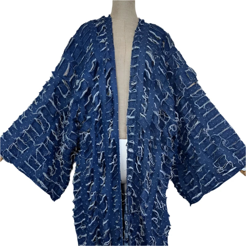 Blue Distressed Long Maxi Cardigan - Festigal