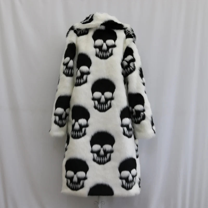 Men's Skull Faux Fur Coat - Festigal
