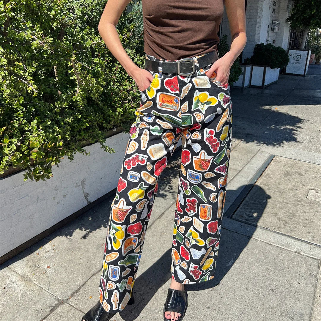 Food Print Straight Leg Trousers - Festigal