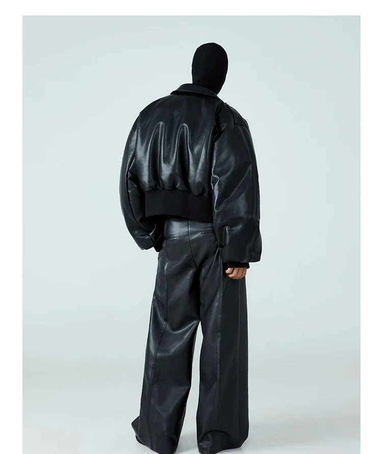 Black Faux Leather Bomber Jacket - Festigal