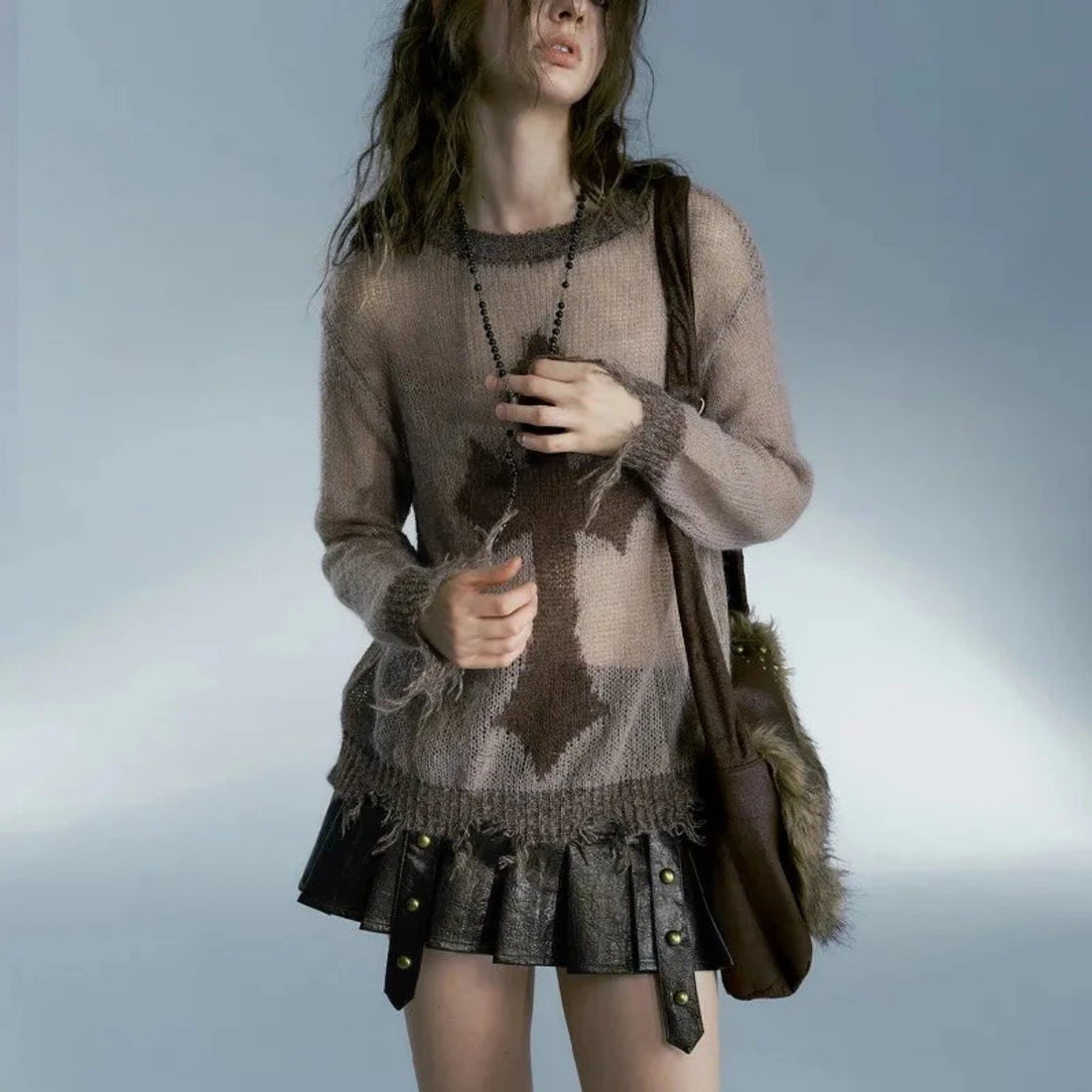 Distressed Grunge Cross Sweater - Festigal