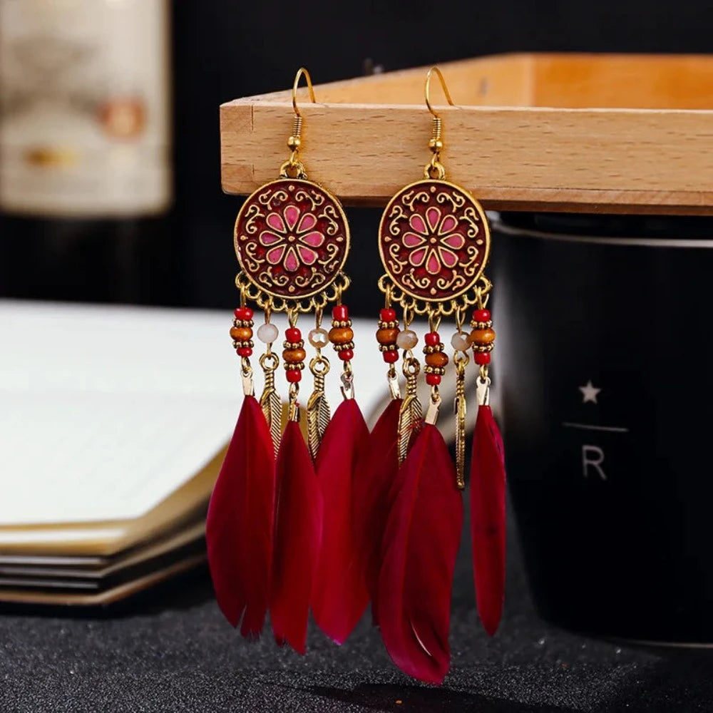 Boho Long Feather Earrings - Festigal
