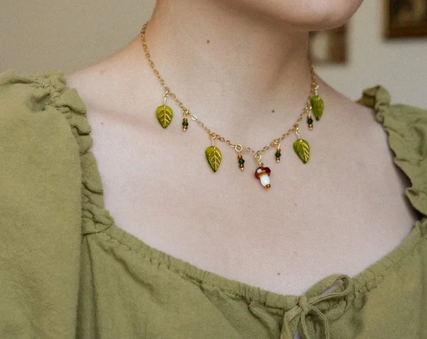 Fairycore Mushroom Necklace & Earrings Set - Festigal