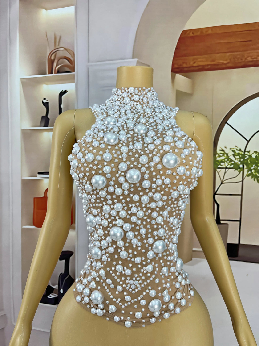 Pearl Mesh Halterneck Top