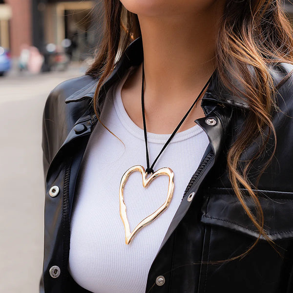 Extra Large Hollowed Heart Pendant Necklace - Festigal