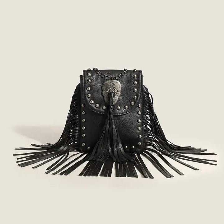 Skull Rivet Tassel Crossbody Bag - Festigal