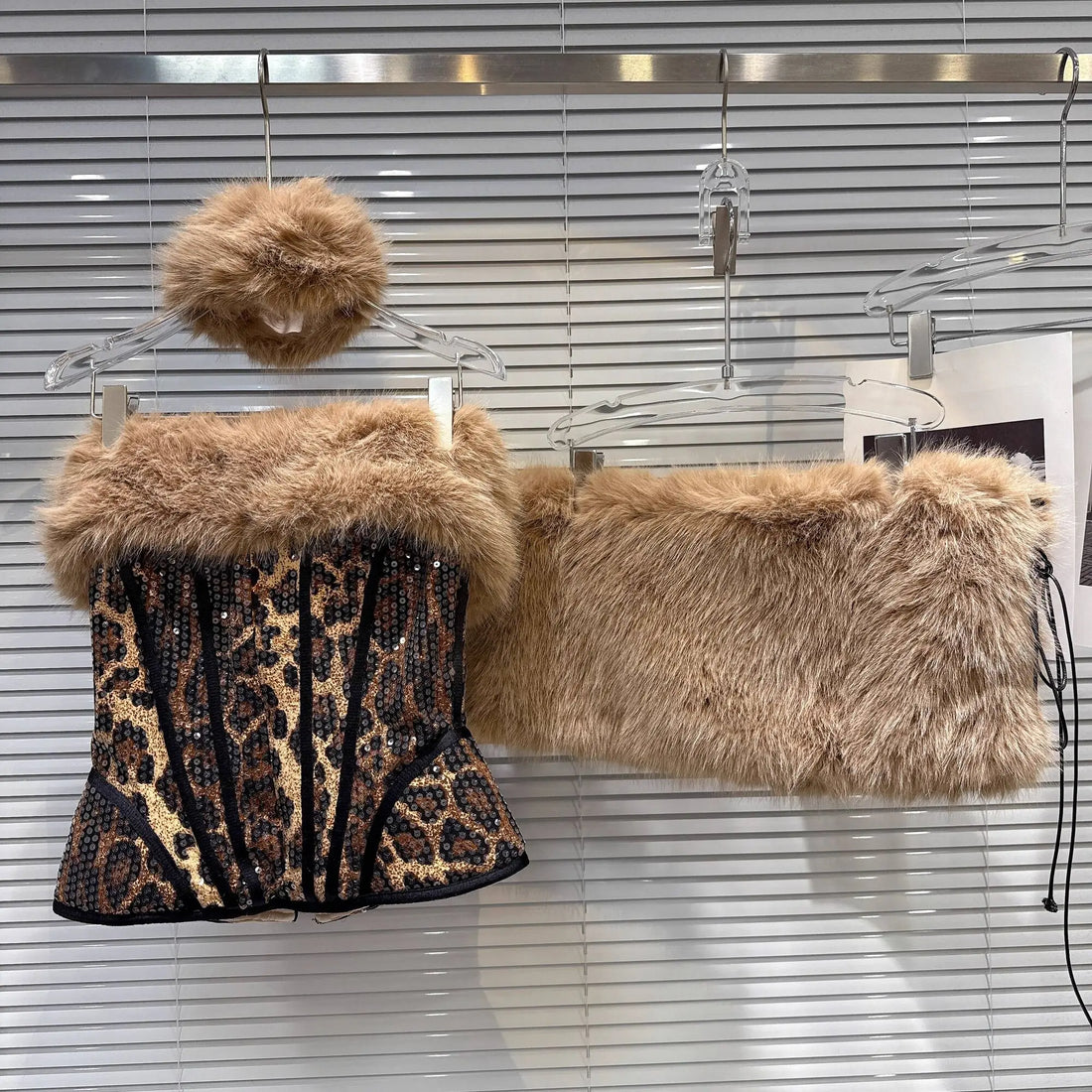 Leopard Print & Faux Fur Three Piece Set - Festigal