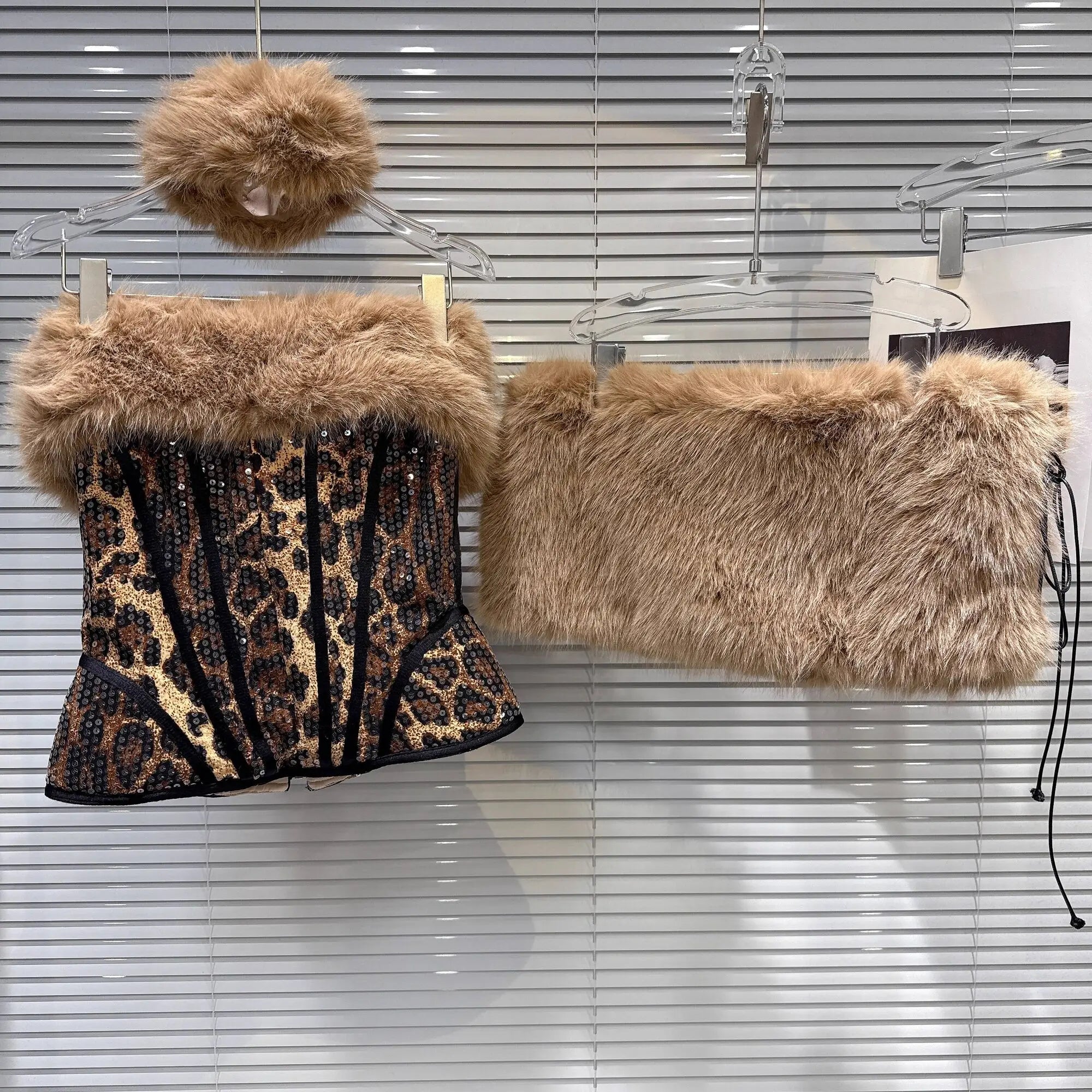 Leopard Print & Faux Fur Three Piece Set - Festigal