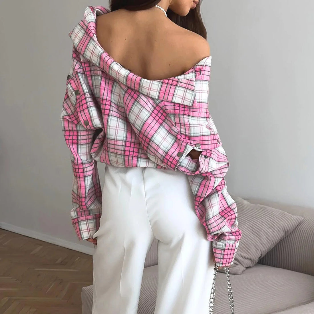 Pink & White Plaid Shirt - Festigal