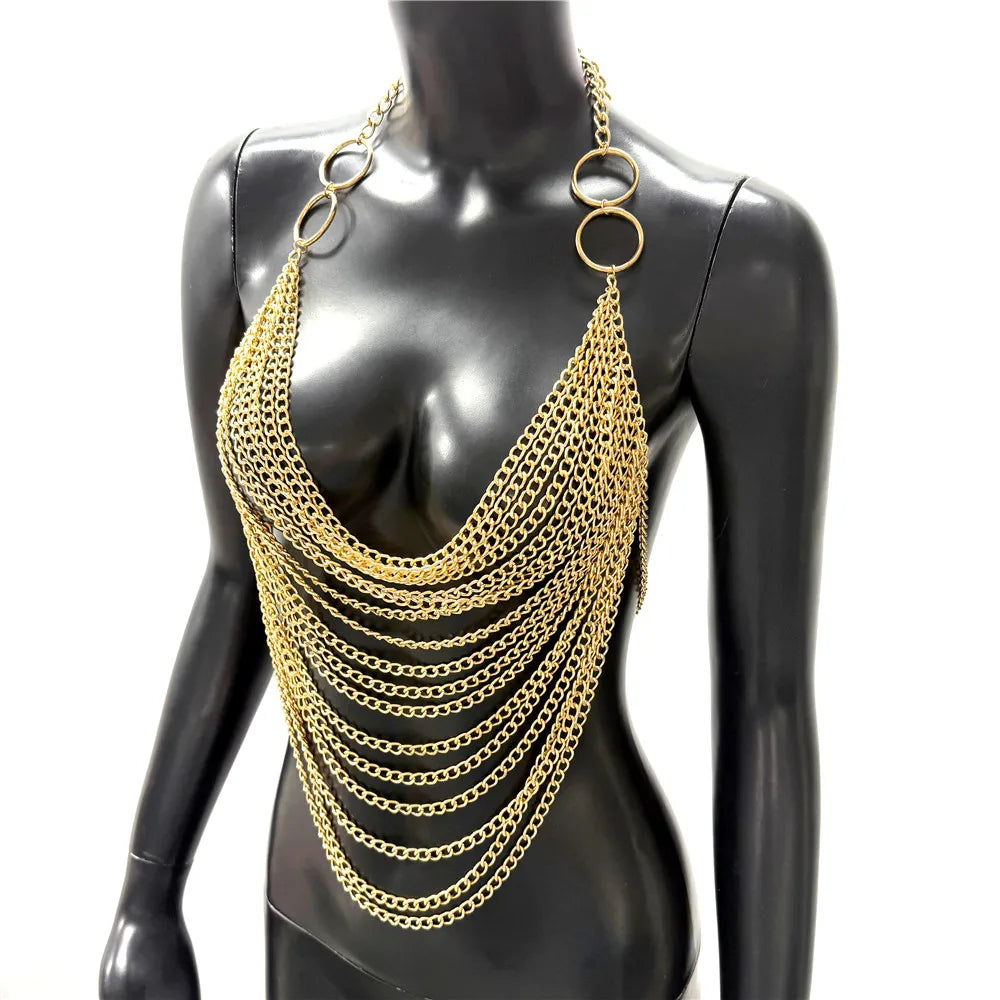 Draped Chain Halter Neck Top