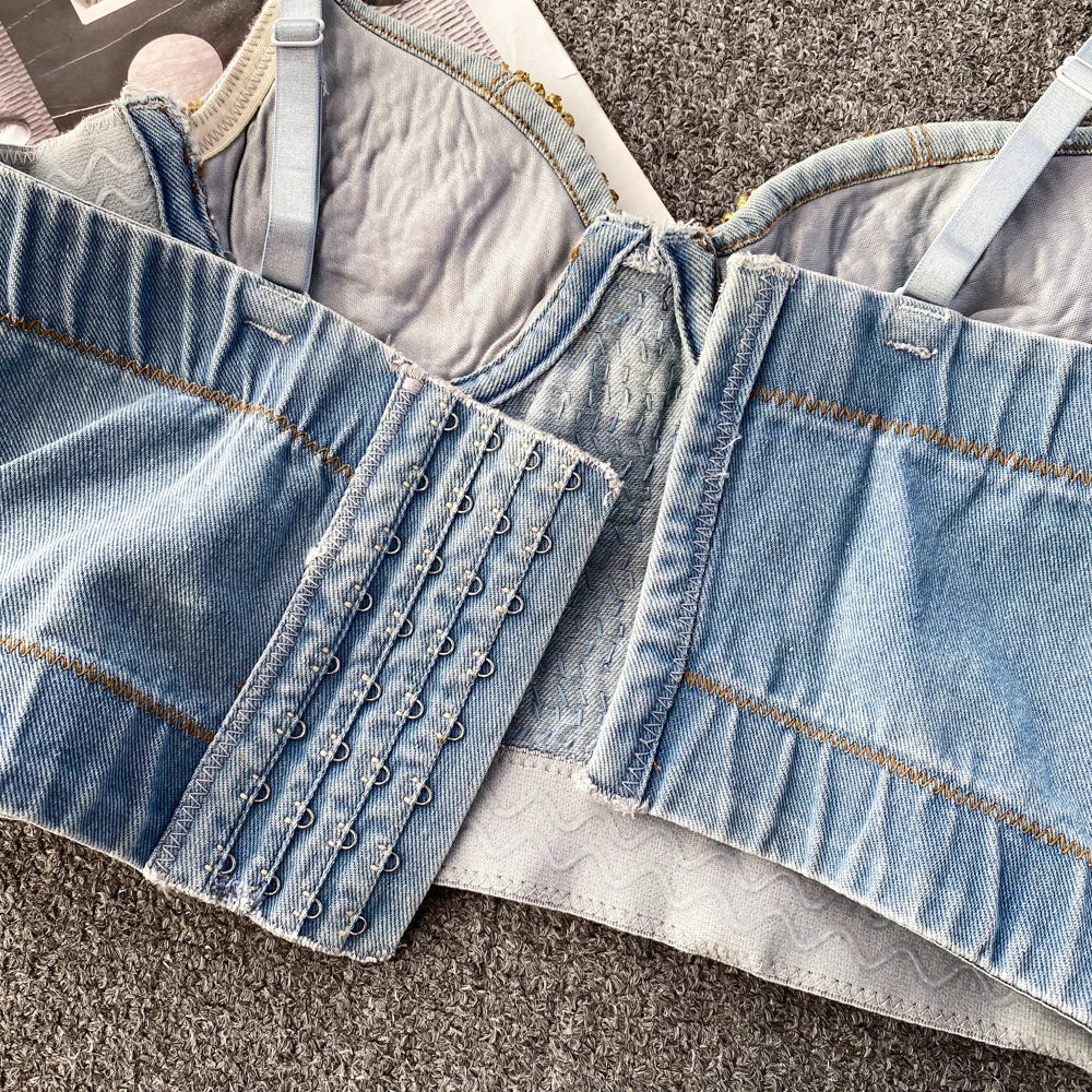 Butterfly Denim Beaded Top - Festigal