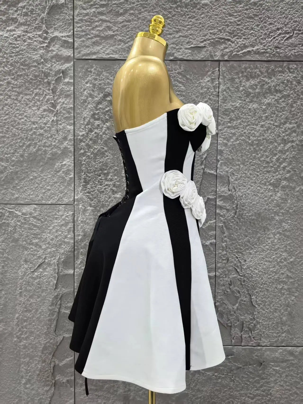 Monochrome 3D Flower A Line Dress