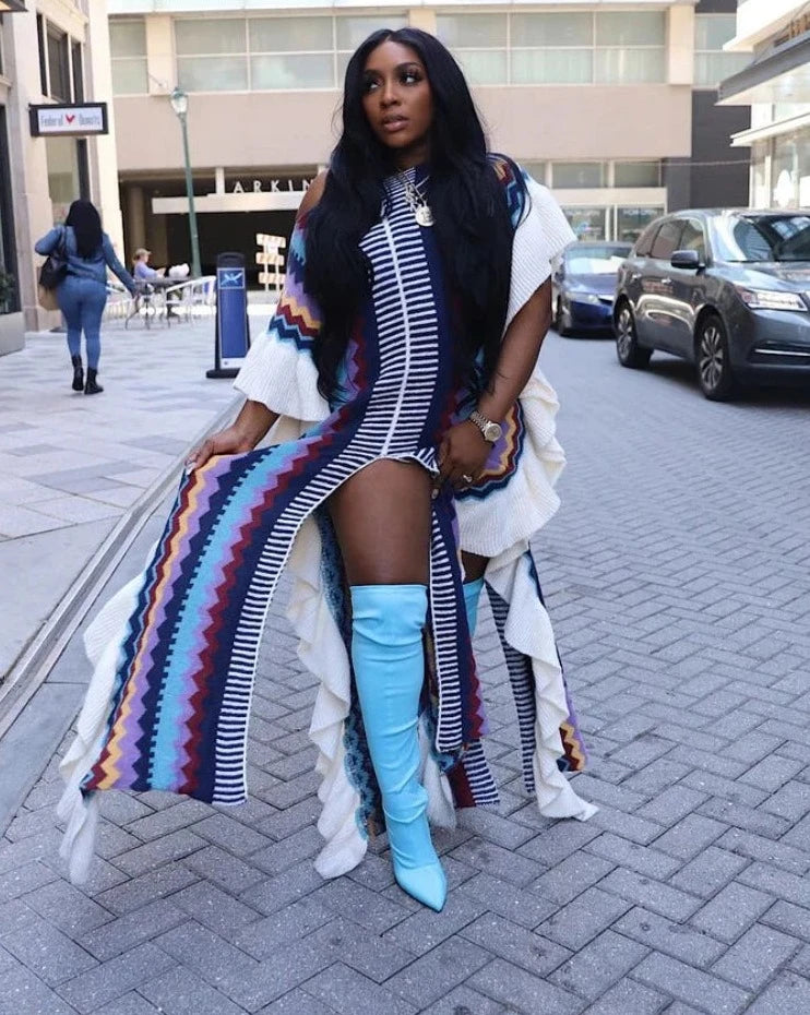 Knitted Ribbed Ruffle Dress - Festigal