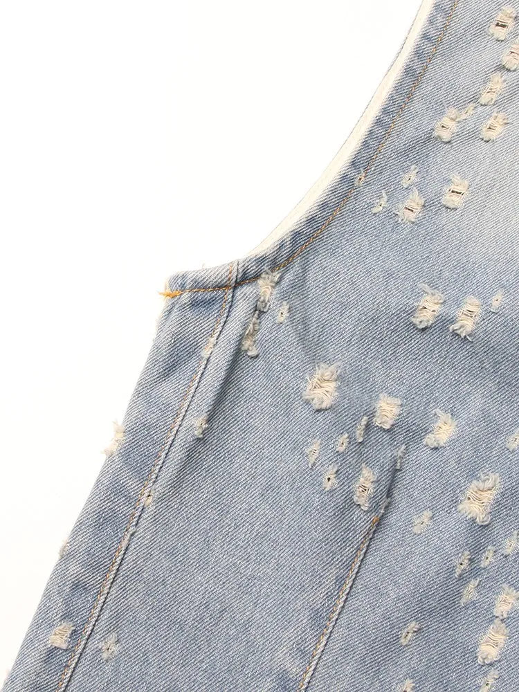 Distressed Denim A-Line Dress - Festigal