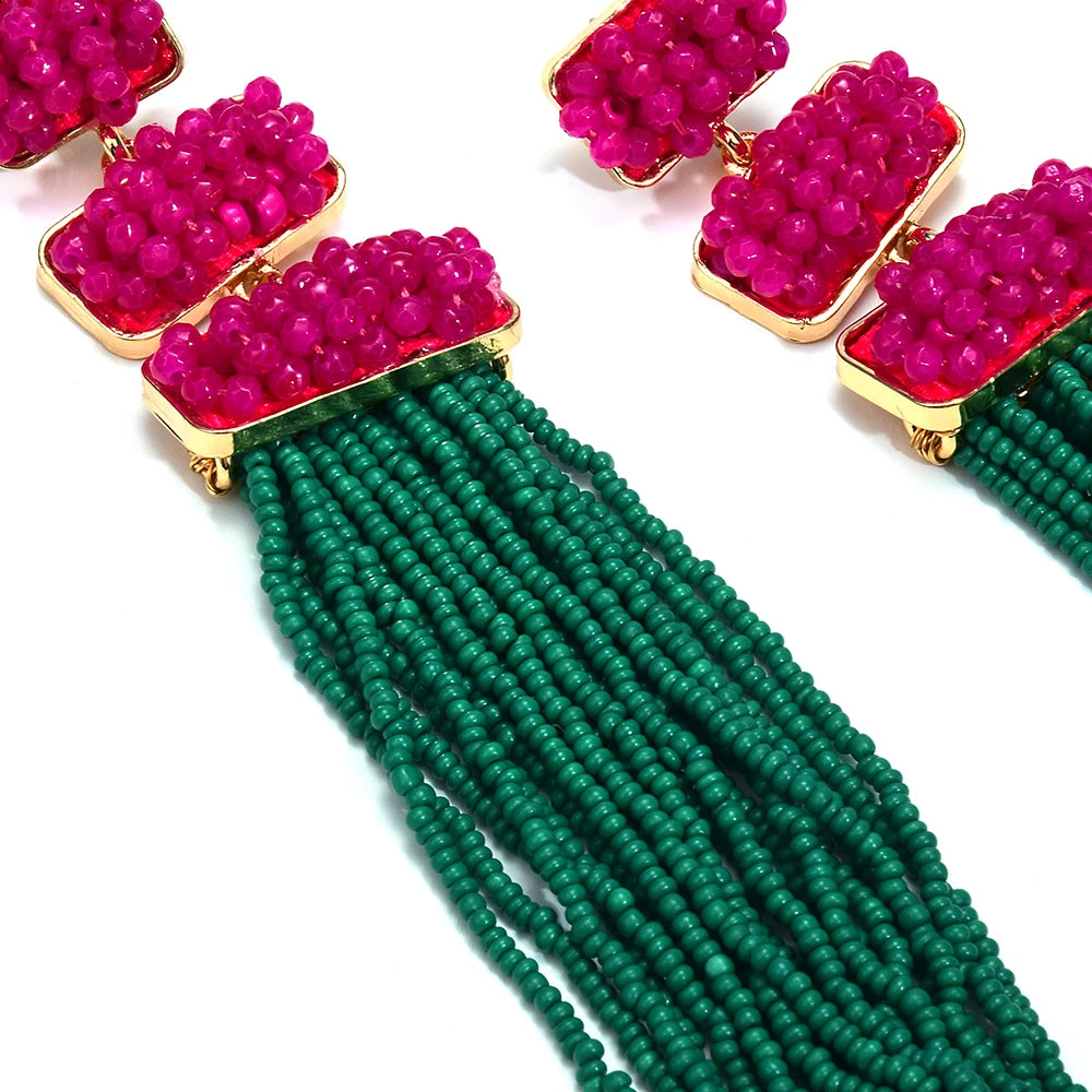 Boho Beaded Tassel Earrings - Festigal