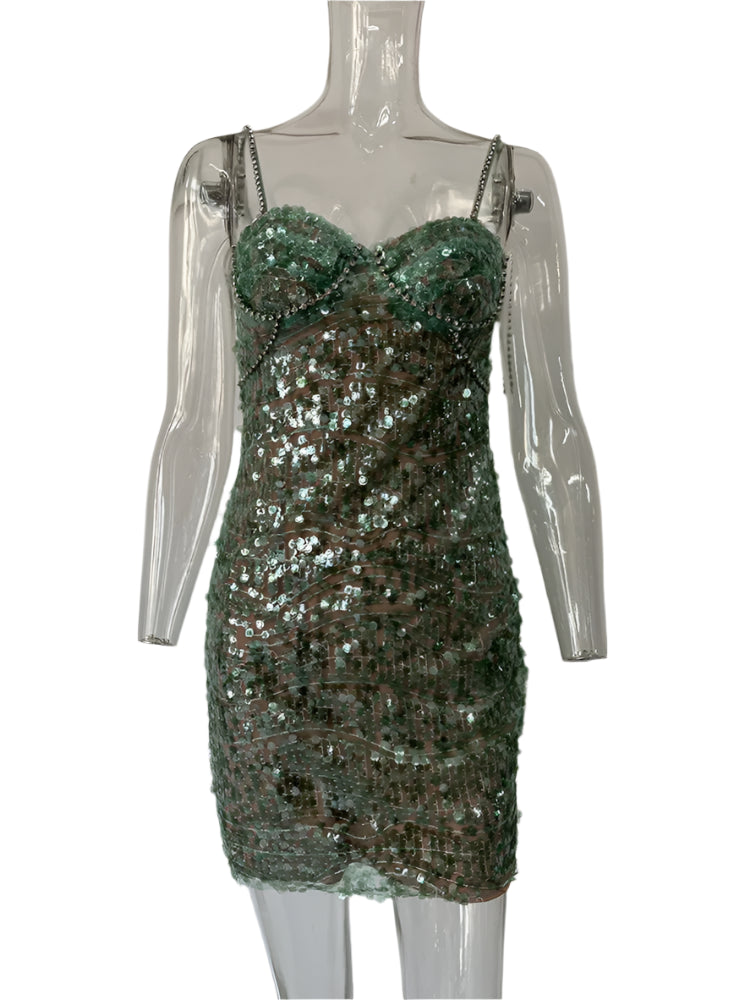 Embellished Green Bustier Dress - Festigal