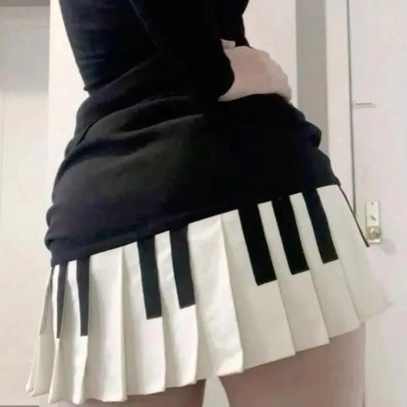 Piano Pleated Mini Skirt for Music Lovers - Festigal Fashion