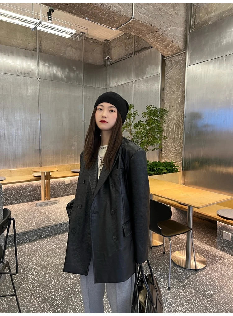 Crocodile Faux Leather Blazer - Festigal