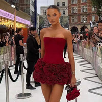 Red Corset & Mini Ruffle Skirt Two Piece Set - Festigal