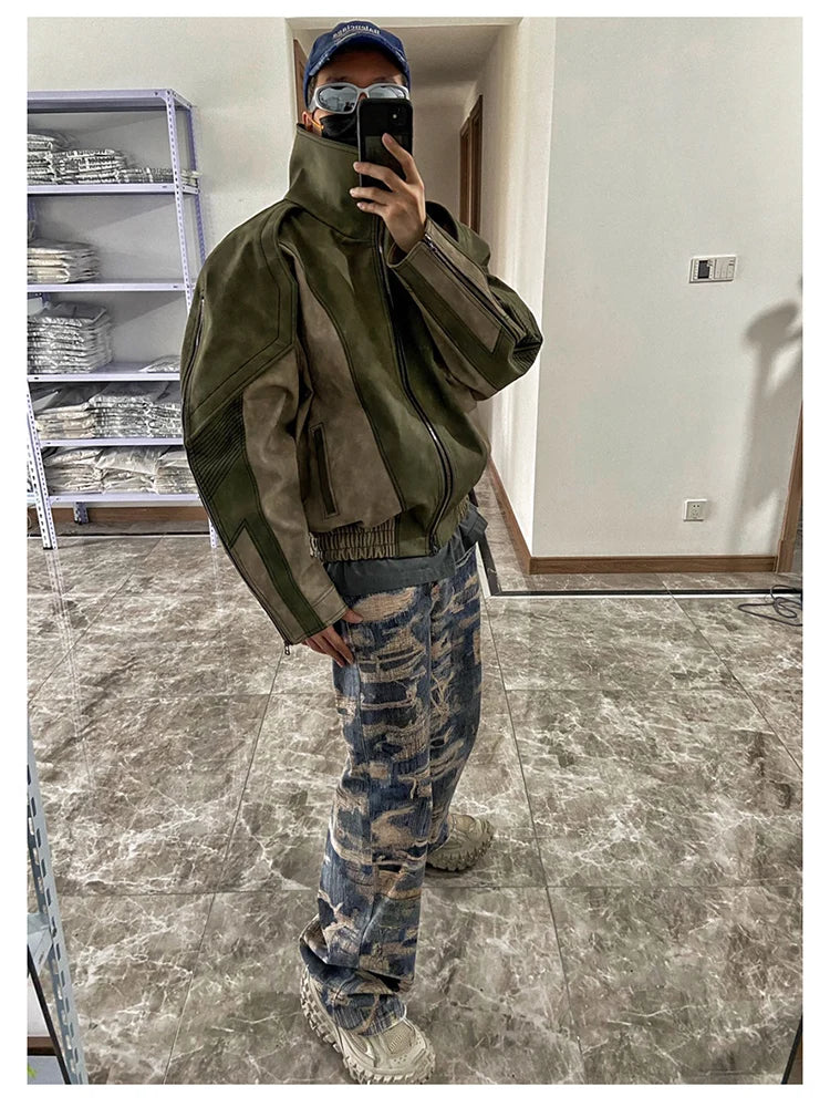 Mens Faux Leather Patchwork Jacket - Festigal