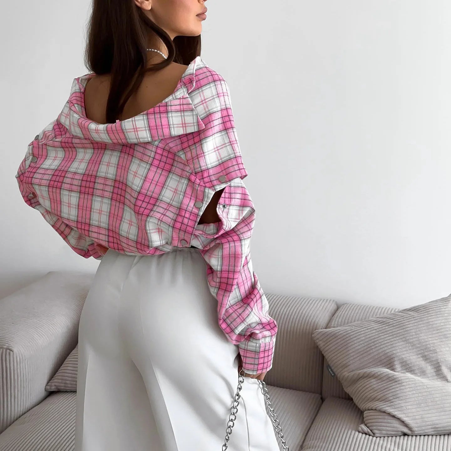 Pink & White Plaid Shirt - Festigal