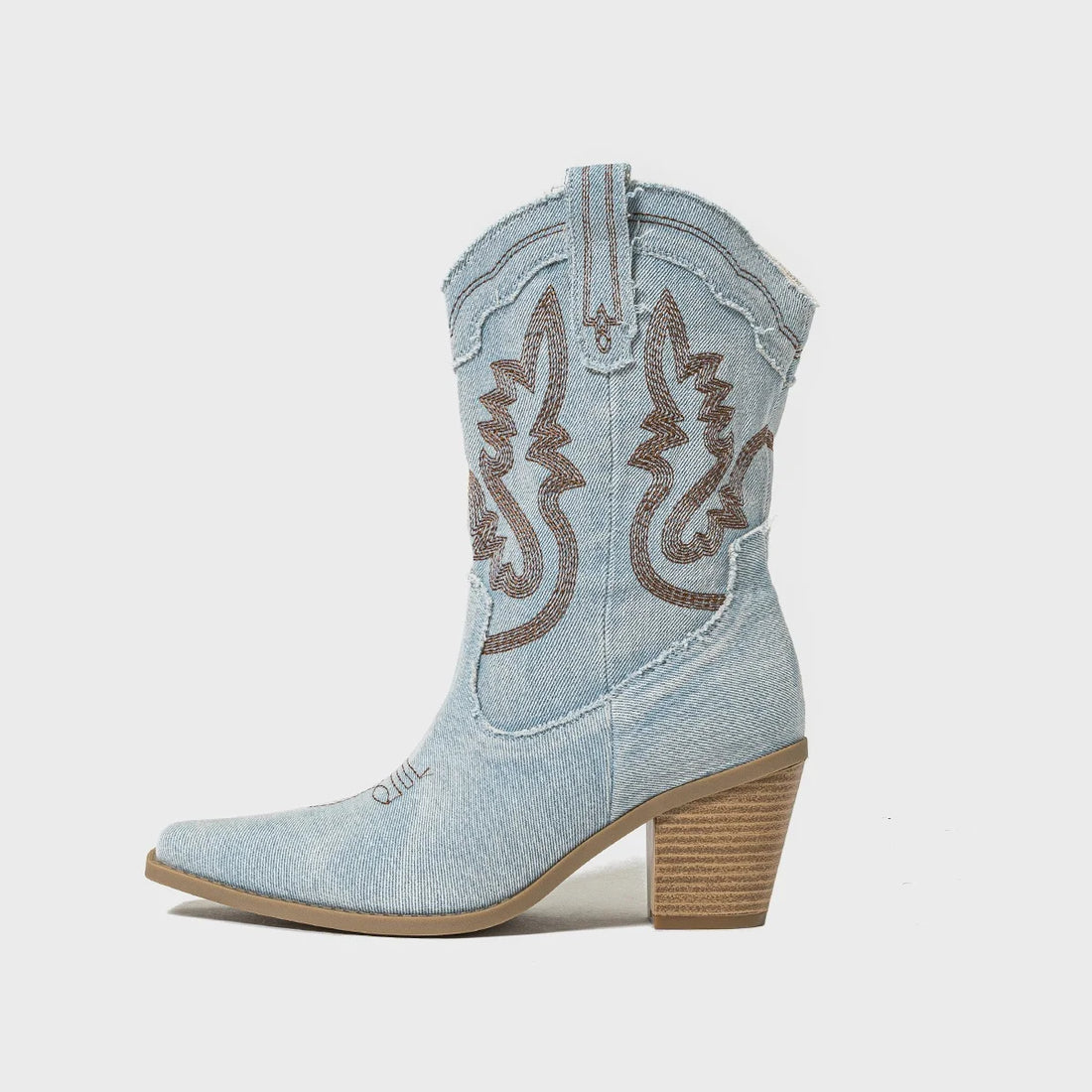 Embroidered Denim Cowboy Boots - Festigal