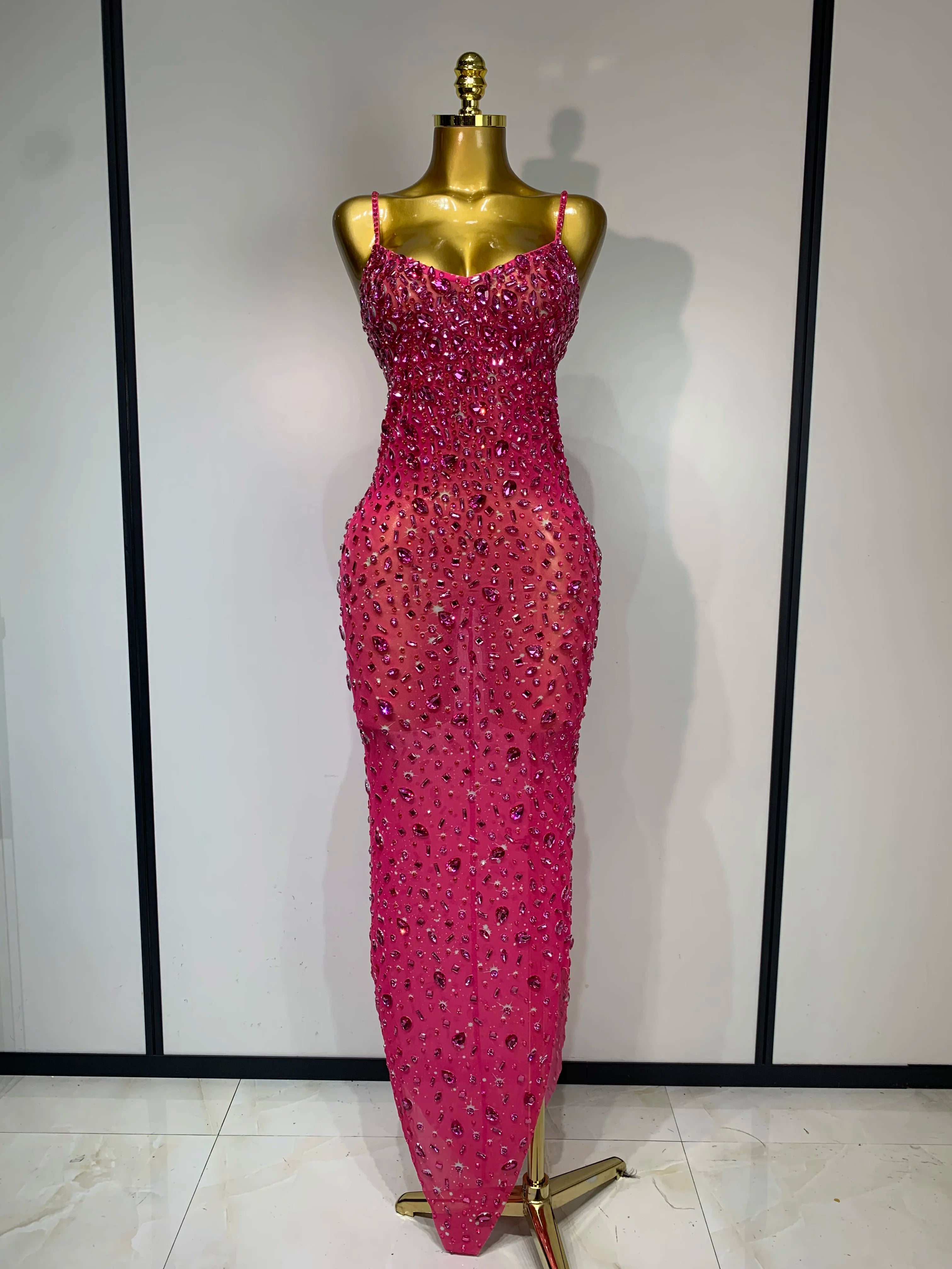 Rhinestone Mesh Maxi Dress