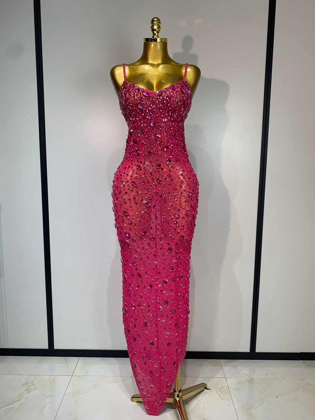 Rhinestone Mesh Maxi Dress