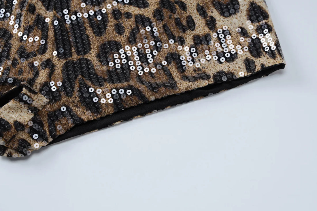 Leopard Print Sequin Hot Pants - Festigal