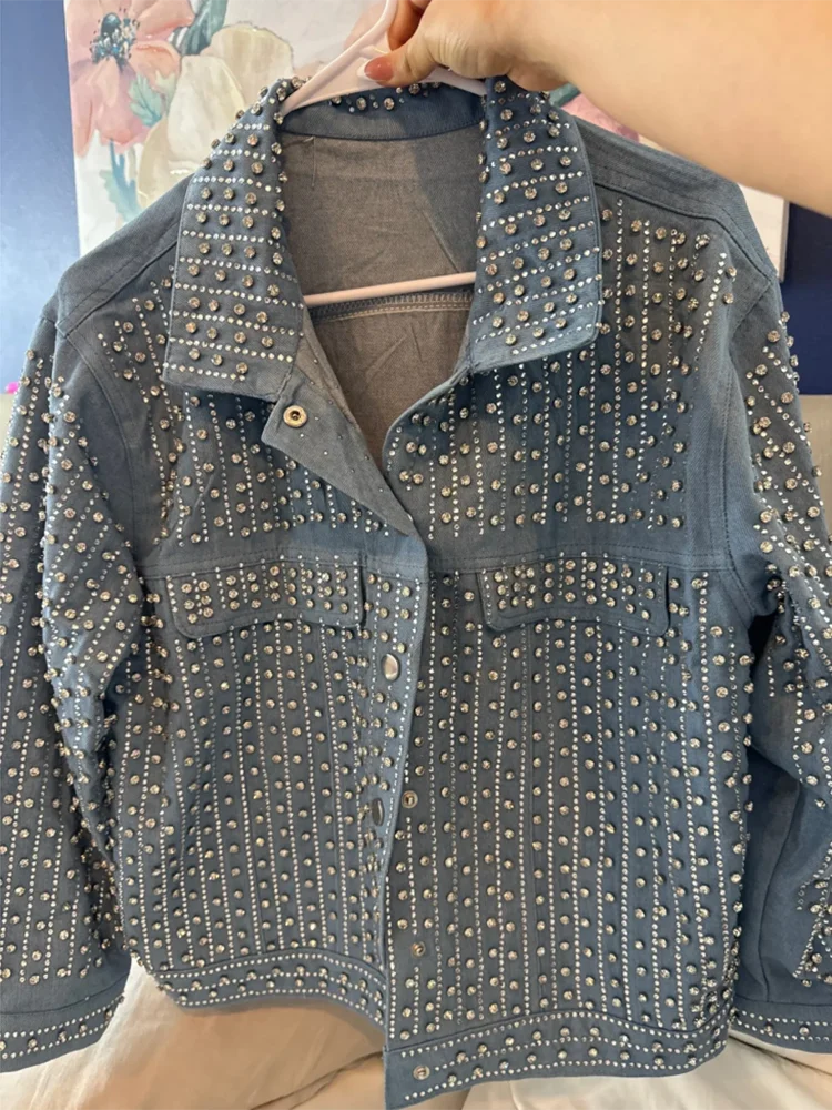 Rhinestone Embellished Denim Jacket - Festigal