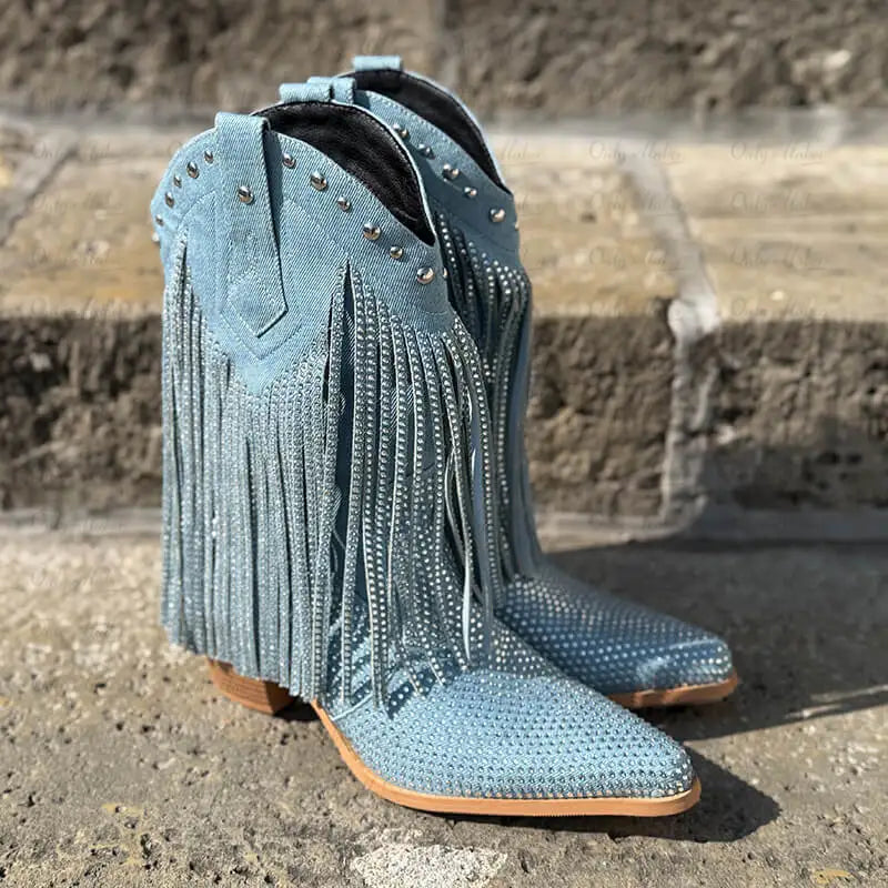Tassel Rhinestone Cowgirl Boots