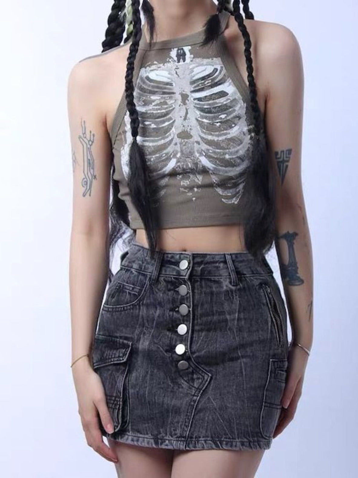 Punk Aesthetic Skeleton Print Sleeveless Vest - Festigal