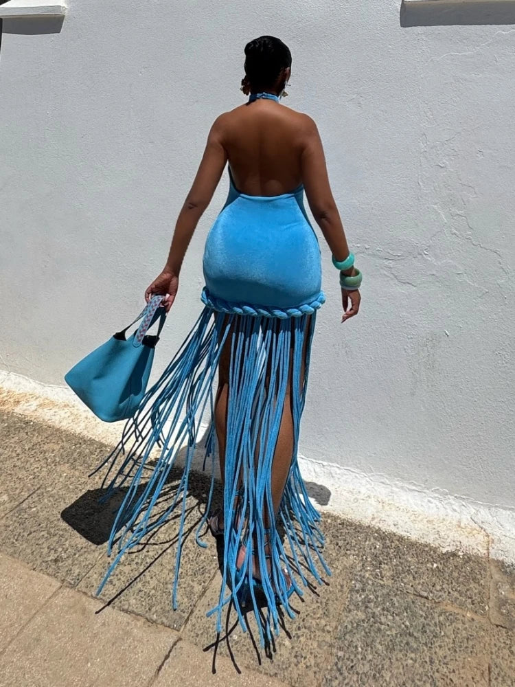 Velour Rope Tassel Maxi Dress