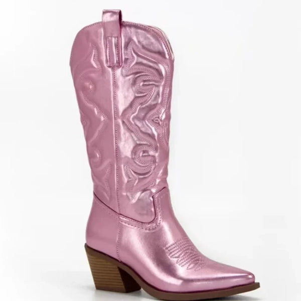 Embroidered Mid Calf Cowboy Boots - Festigal