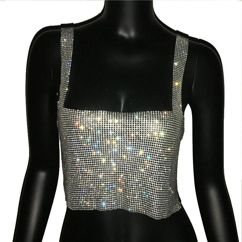 Shiny Metal Effect Rave Mesh Halter - Festigal