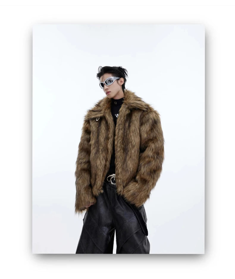 Unisex Brown Faux Fur Coat - Festigal