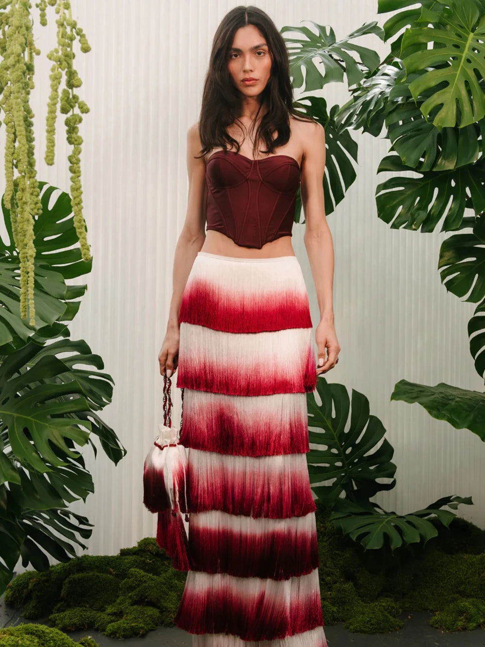 Gradient Top & Tassel Skirt Set