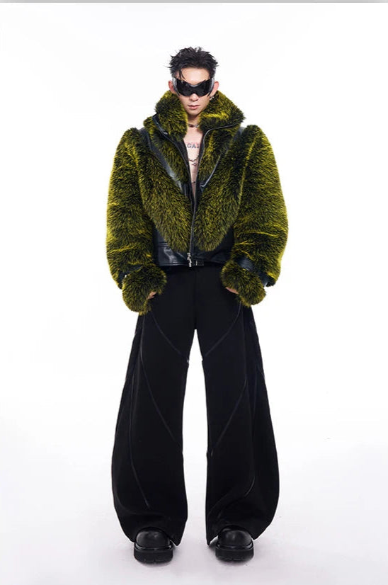 Men's Faux Fur Patchwork Coat - Festigal
