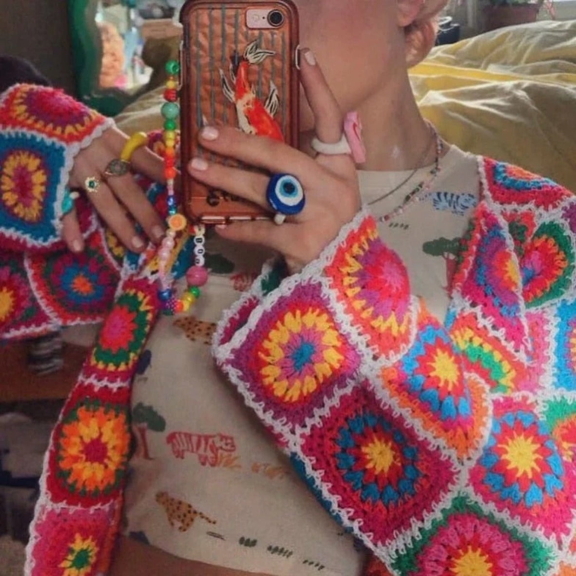 Sunburst Boho Coloured Hand Crochet Cardigan - Festigal