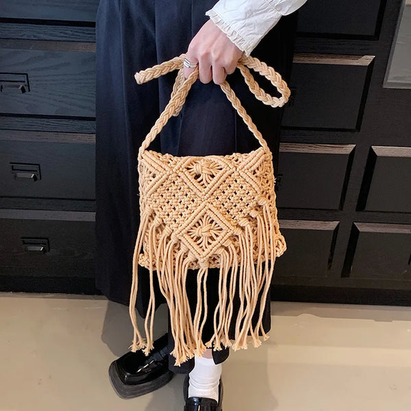 Fringed Woven Crochet Crossbody Bag - Festigal