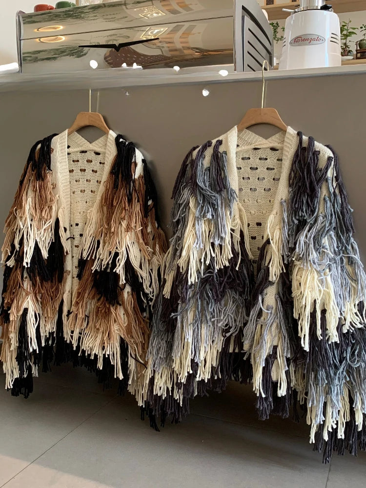 Gradient Tassel Knitted Cardigan - Festigal