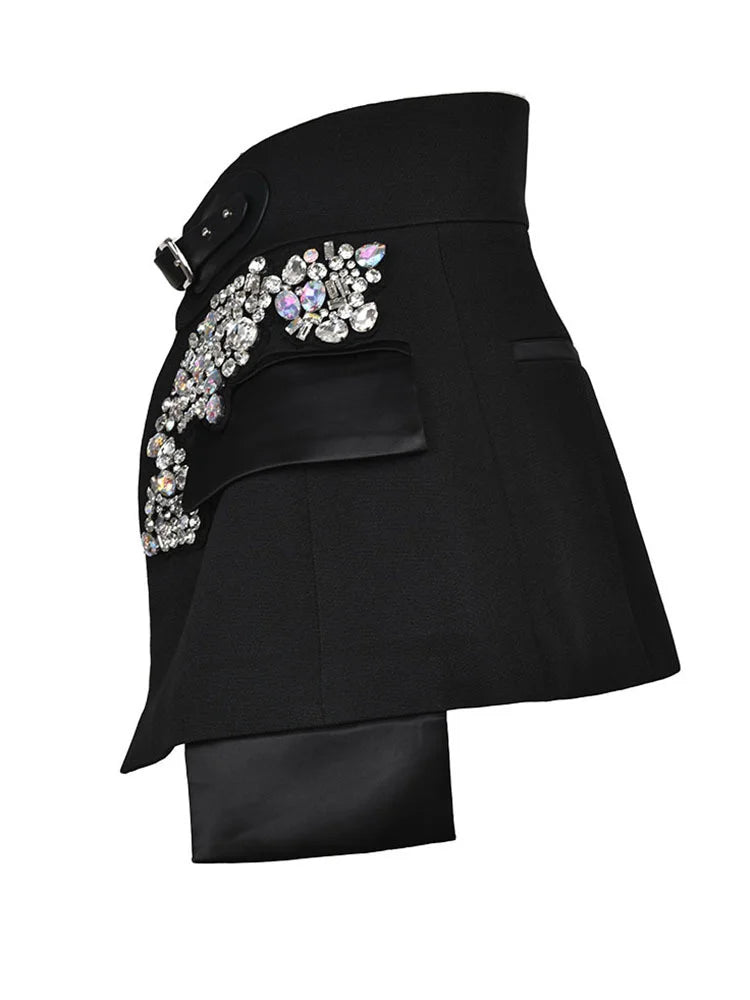 Irregular Rhinestone High Waisted Skirt - Festigal