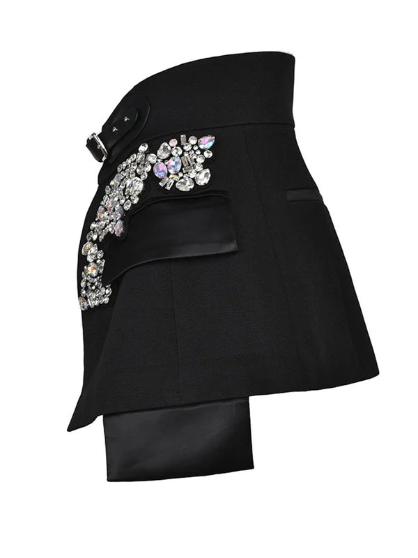 Irregular Rhinestone High Waisted Skirt - Festigal