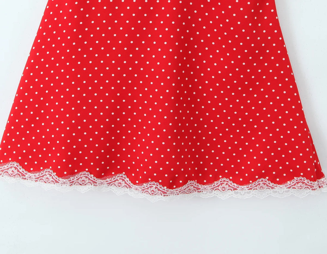 Polka Dot Lace Trim Dress - Festigal
