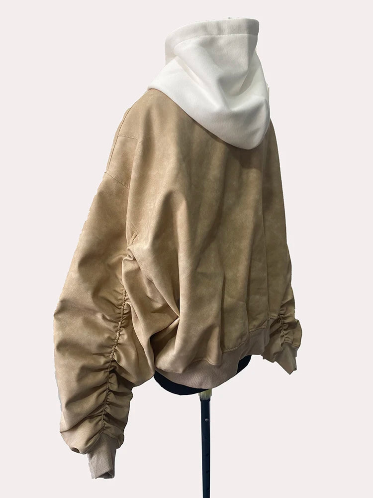 Men's Suede Hoodie Bomber Jacket - Festigal