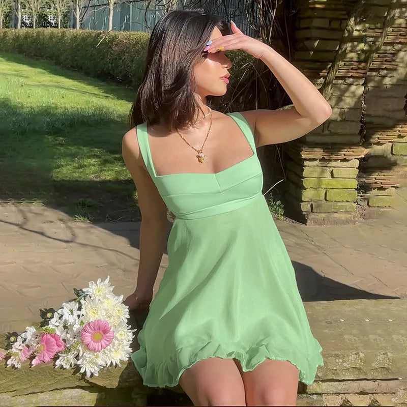 Mint Cut Out Ruffle Dress - Festigal