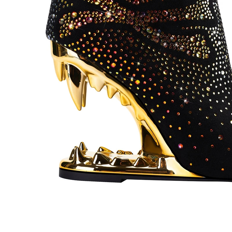 Sparkly Skull Toothed Heel Boots - Festigal
