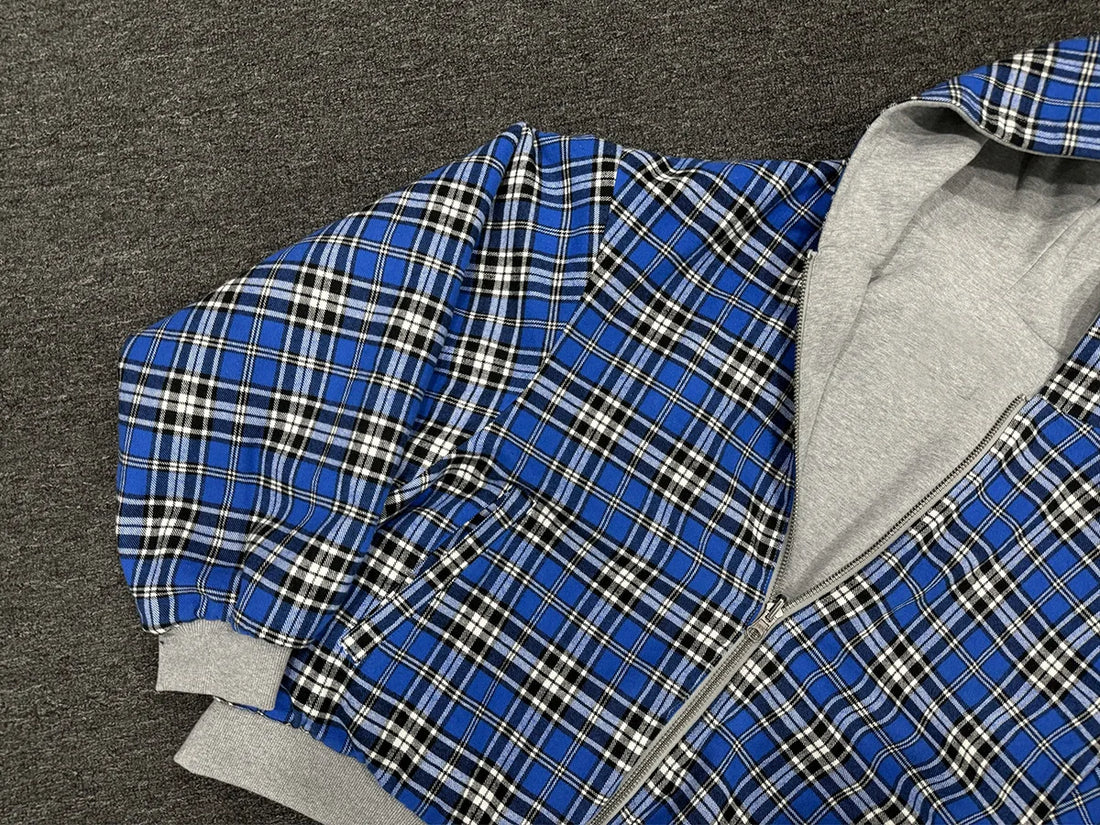 Men's Grey & Blue Check Hoodie